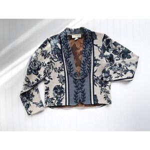 vtg Every Stitch Counts‎ blue white floral toile chinoiserie tapestry jacket